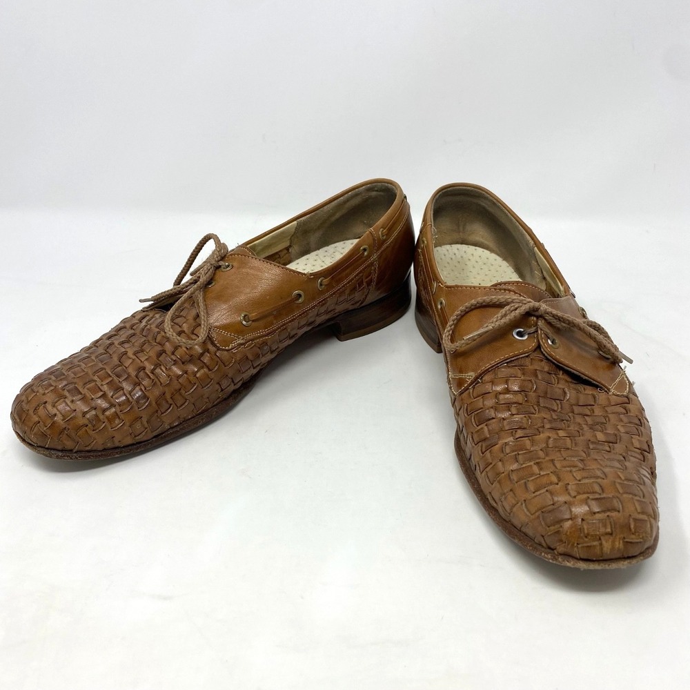 Florsheim Royal Imperial Mens 7.5D Woven Brown Leather‎ Lace Up Made In USA